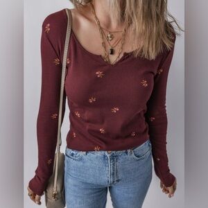Floral Burgundy Long Sleeve Top